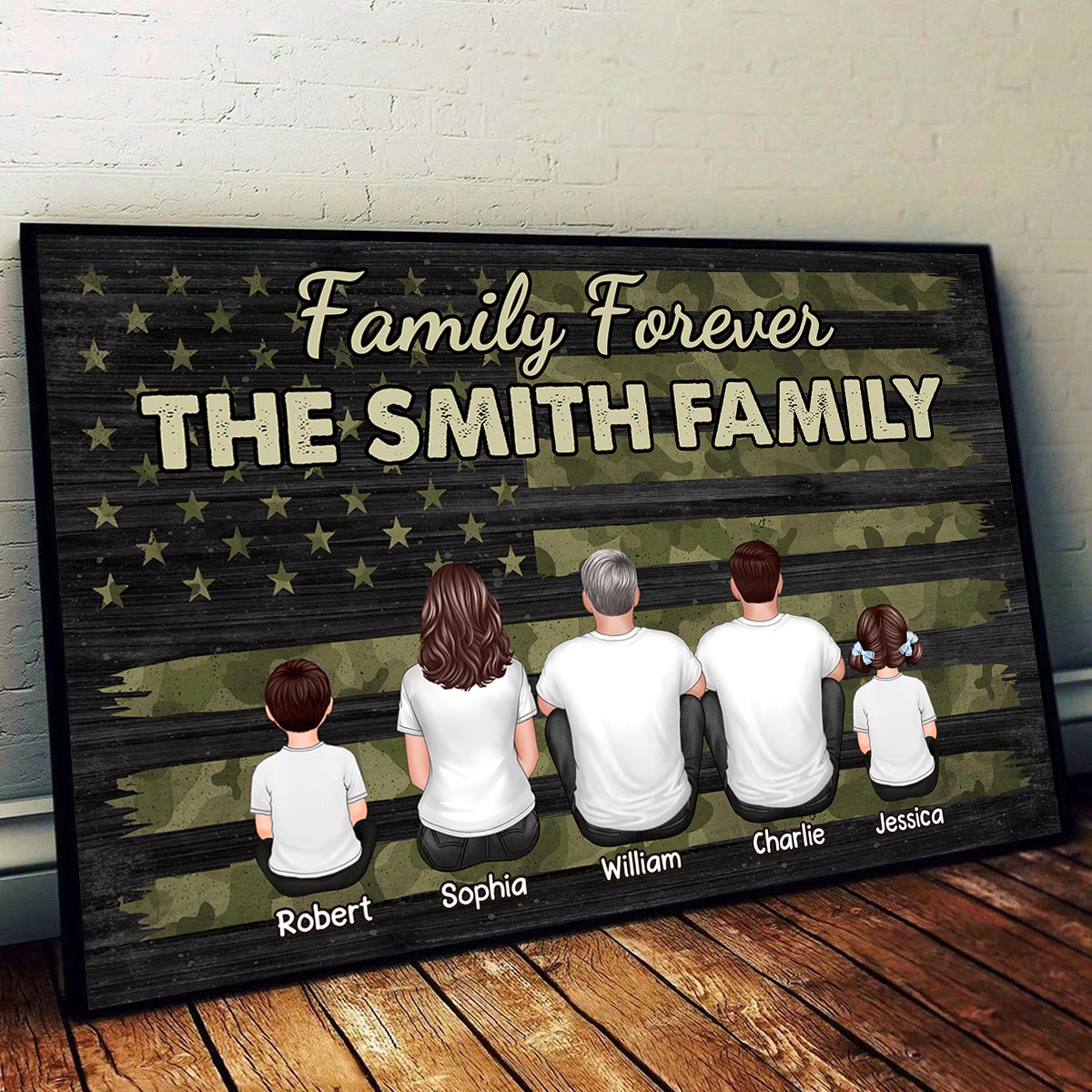 Family Forever Camo American Flag Personalized Poster, Gift For Husband, Wife, Dad, Mom