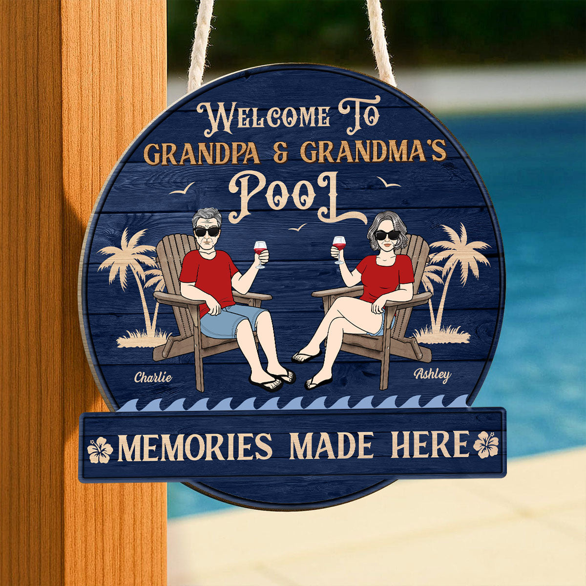 Summer Welcome To Grandpa Grandma Grandparents Pool Personalized Wood Sign