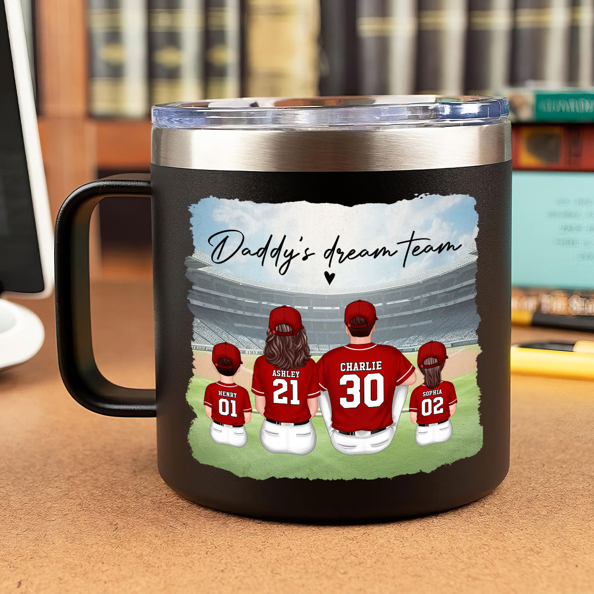 Baseball Daddy's Dream Team Personalized Stainless Steel Tumbler With Handle, Unique 2025 Father's Day Gift For Dad