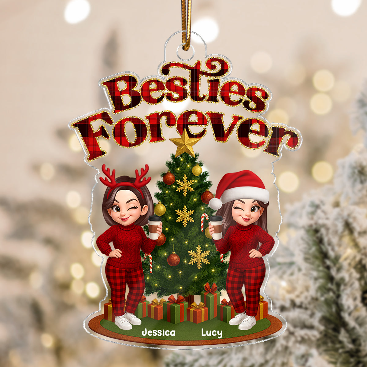Christmas Pretty Besties Forever - Personalized Acrylic Ornament