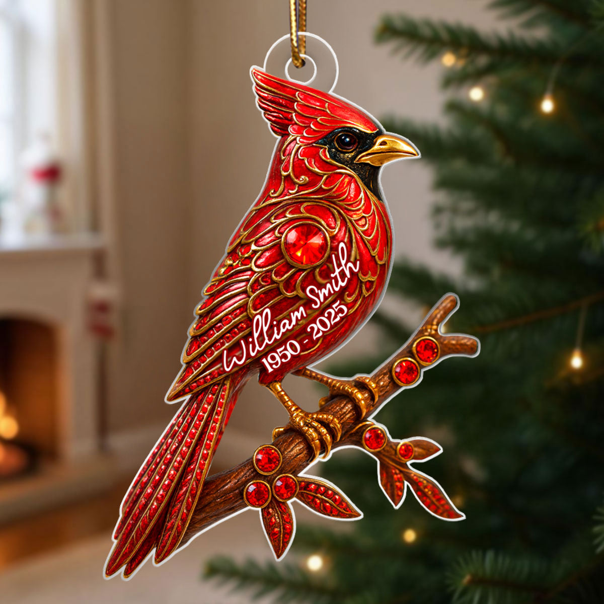 3D Metal Red Cardinal Memorial - Personalized Acrylic Ornament - Sympathy Christmas Gift For Loss Of Loved Ones