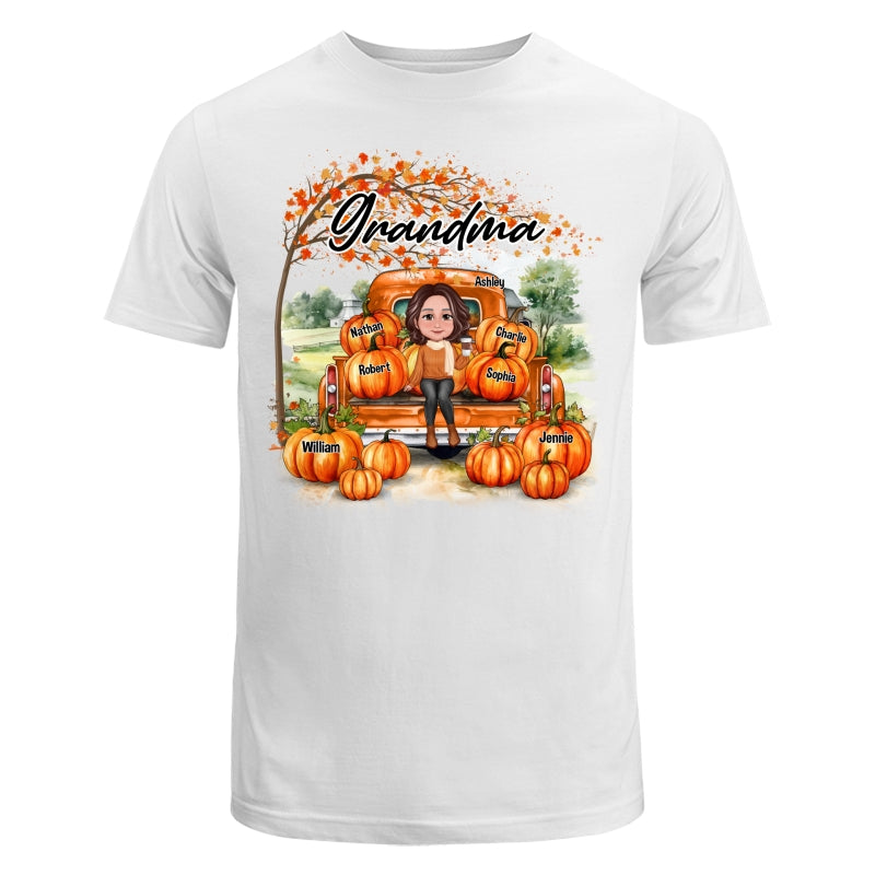 Fall Season Landscape Truck Pumpkins Under Tree Grandma Mom Personalized Shirt