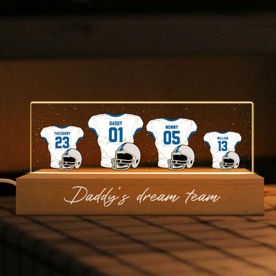 Daddy‘s Dream Team American Football Personalized Acrylic Block LED Night Light