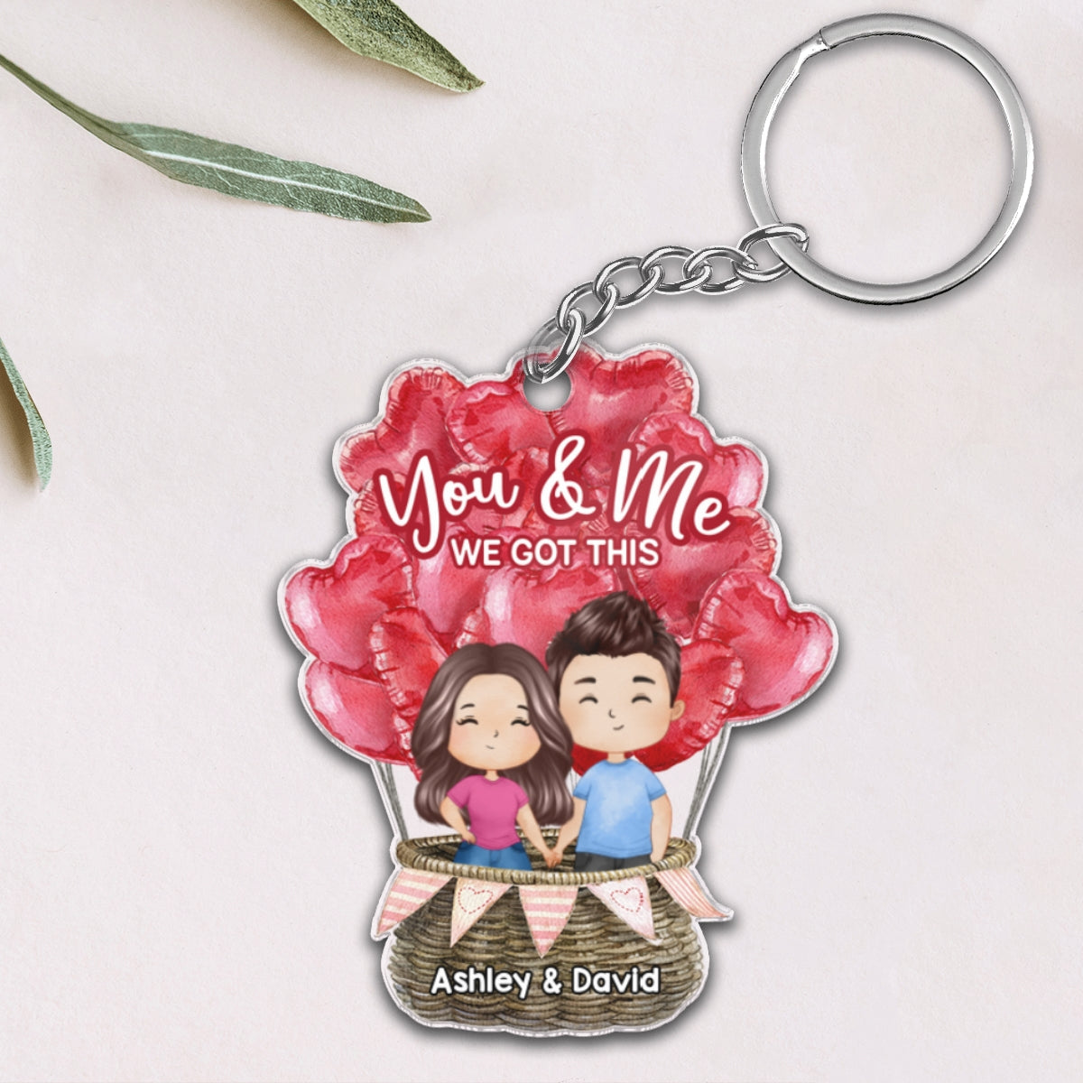 Watercolor Couple In Hot Balloon Personalized Acrylic Keychain