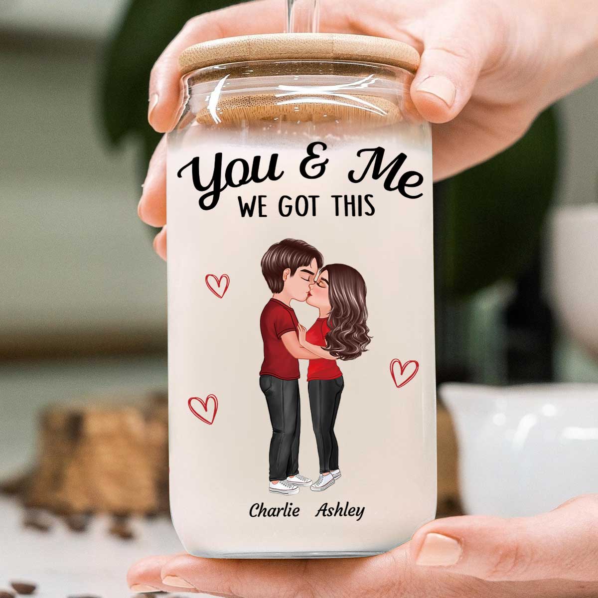 You & Me We Got This Couple Kissing Gift For Him Gift For Her Personalized Clear Glass Can