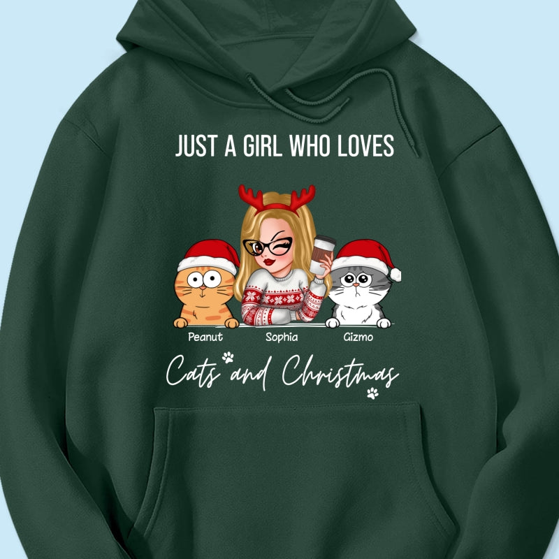 Just A Girl Who Loves Christmas And Her Cats Personalized Shirt, Christmas Sweater for Cat Lovers, Cat Mom