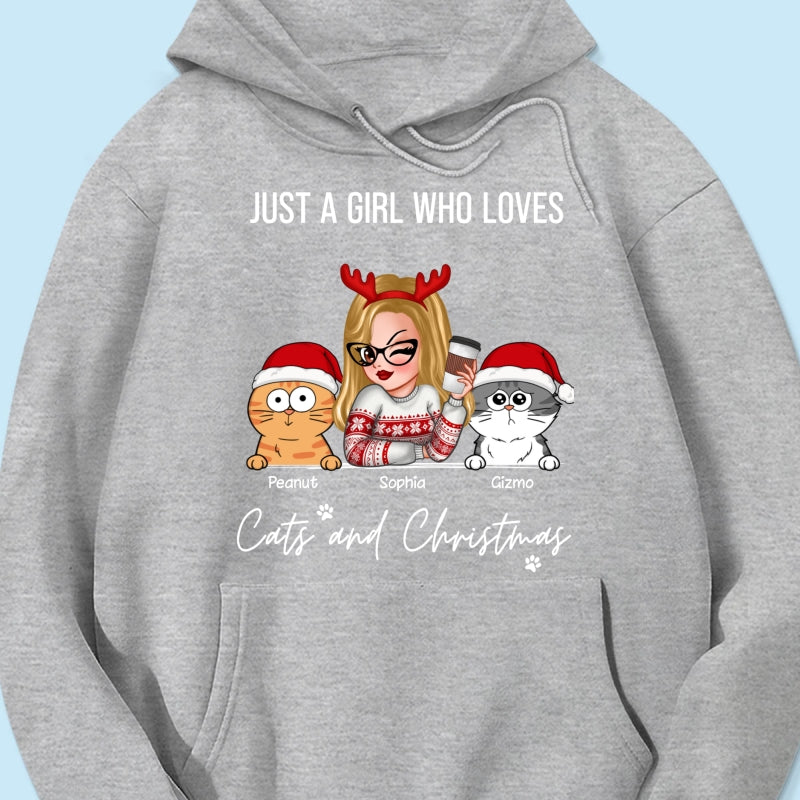 Just A Girl Who Loves Christmas And Her Cats Personalized Shirt, Christmas Sweater for Cat Lovers, Cat Mom