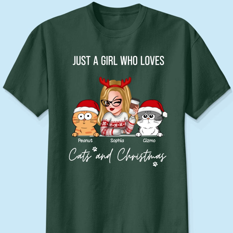 Just A Girl Who Loves Christmas And Her Cats Personalized Shirt, Christmas Sweater for Cat Lovers, Cat Mom