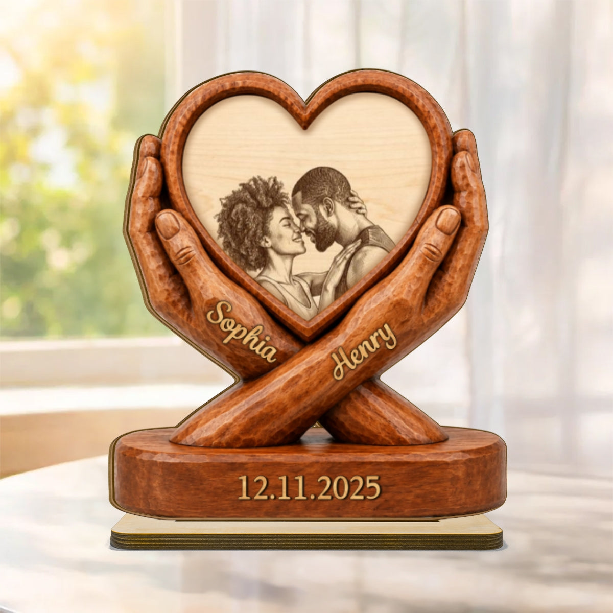 Custom Couple Photo Anniversary - Personalized 2-Layered Wooden Plaque - Heartfelt Gift for Her, for Him