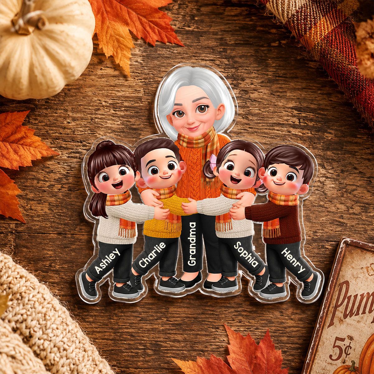 Trending Grandma Grandkids Fall Season - Personalized Acrylic Fridge Magnet - Gift For Wife, Grandmas