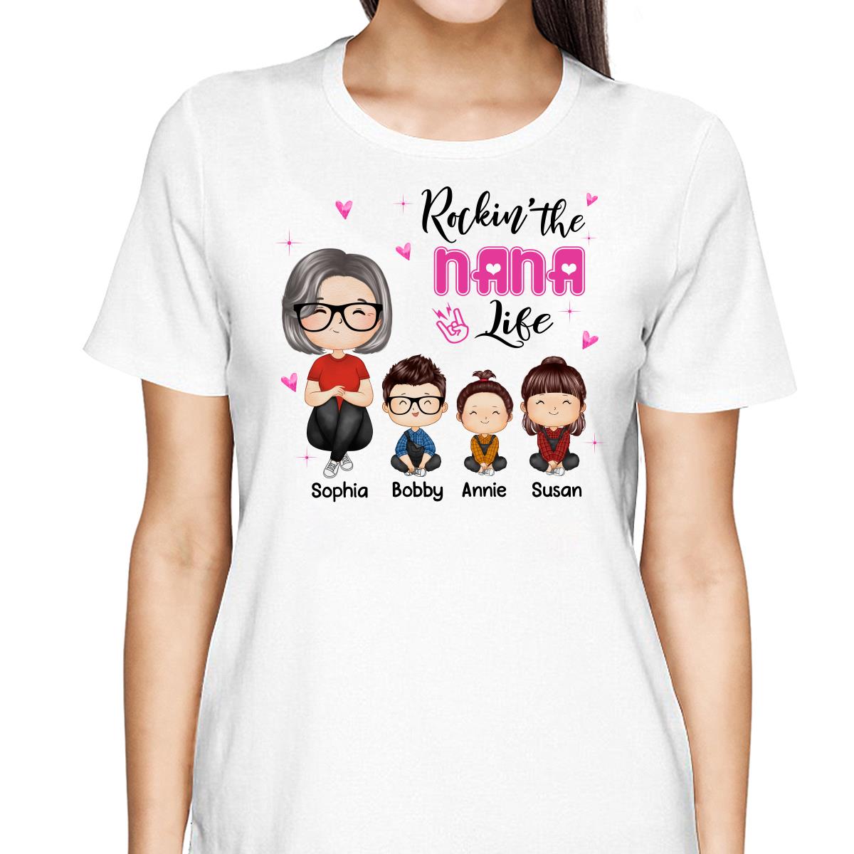 Rockin‘ Grandma Life Doll Grandma Grandkids Watercolor Style Personalized Shirt