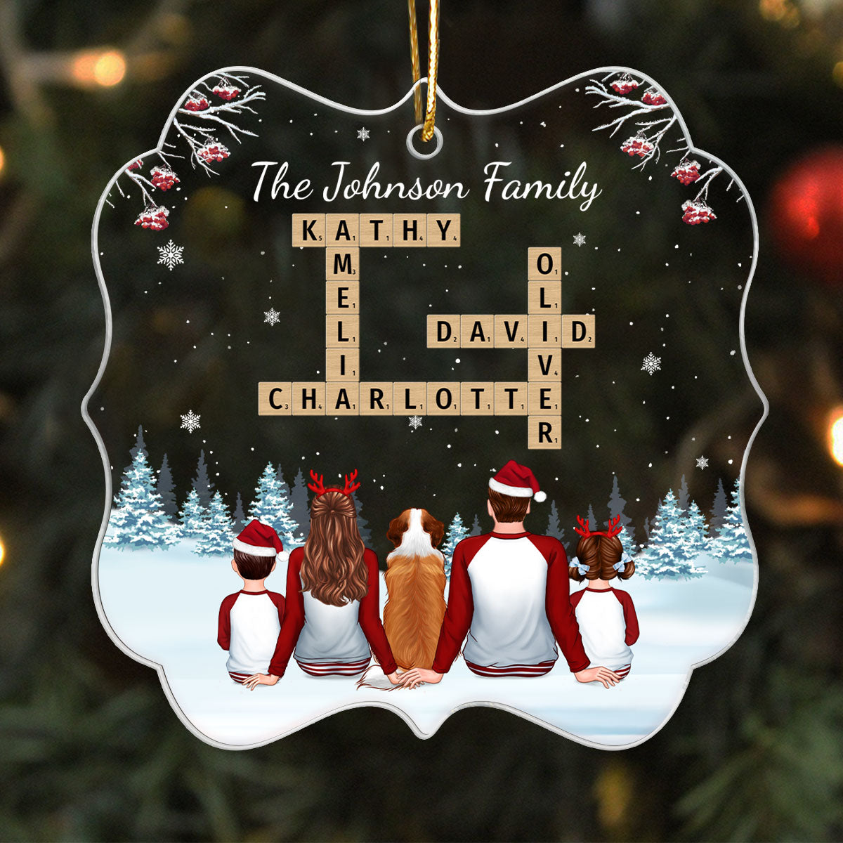Family In Snow Crossword Puzzle Art Personalized Acrylic Ornament