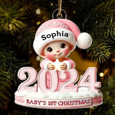 Baby Sitting With 2024 Baby's First Christmas 3D Effect Personalized Acrylic Flat Ornament
