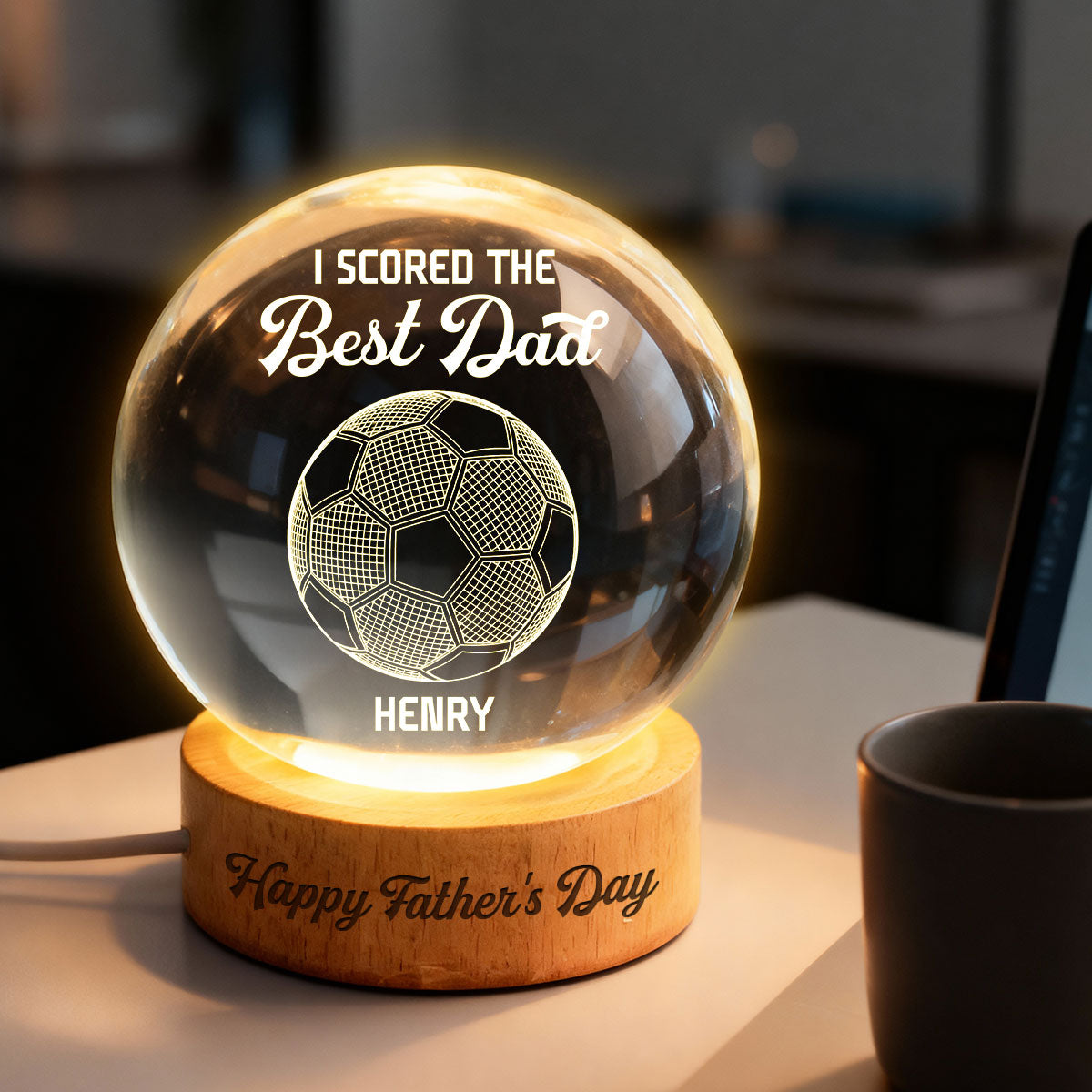 Soccer We Scored The Best Dad Illusion - Personalized Crystal Ball LED Night Light - Father's Day Gift For Dad
