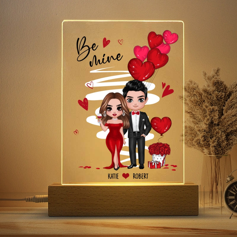 Be Mine Doll Dressed Up Couple Personalized Plaque LED Night Light - Gift For Him Gift For Her