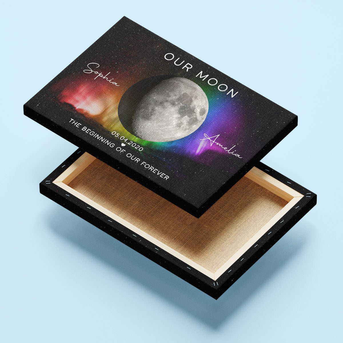 Our Moon LGBTQ Couple Gift Moon Phase Art Personalized Canvas, Pride Month Gift, Anniversary Gift