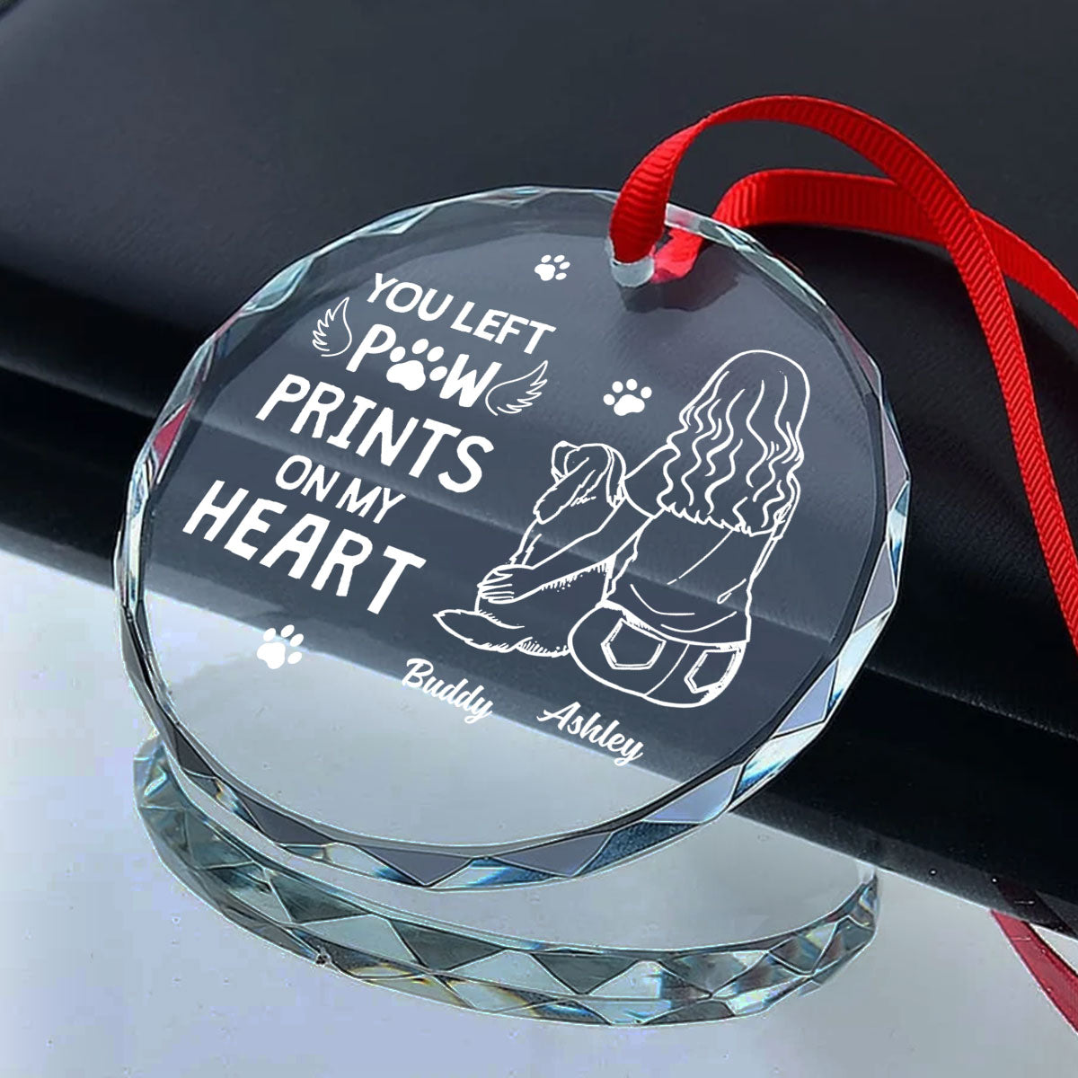 Dog Memorial Outline Personalized Glass Ornament, Christmas Keepsake