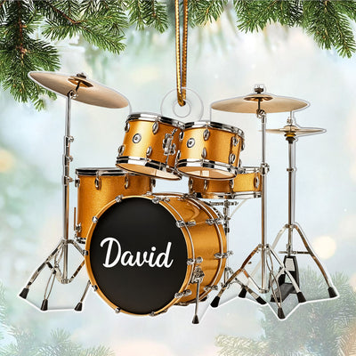 Custom Name Gold Drum Set - Personalized Acrylic Ornament -  Thoughtful Drummer Christmas Gift, Musician Christmas Tree Hanging Decor