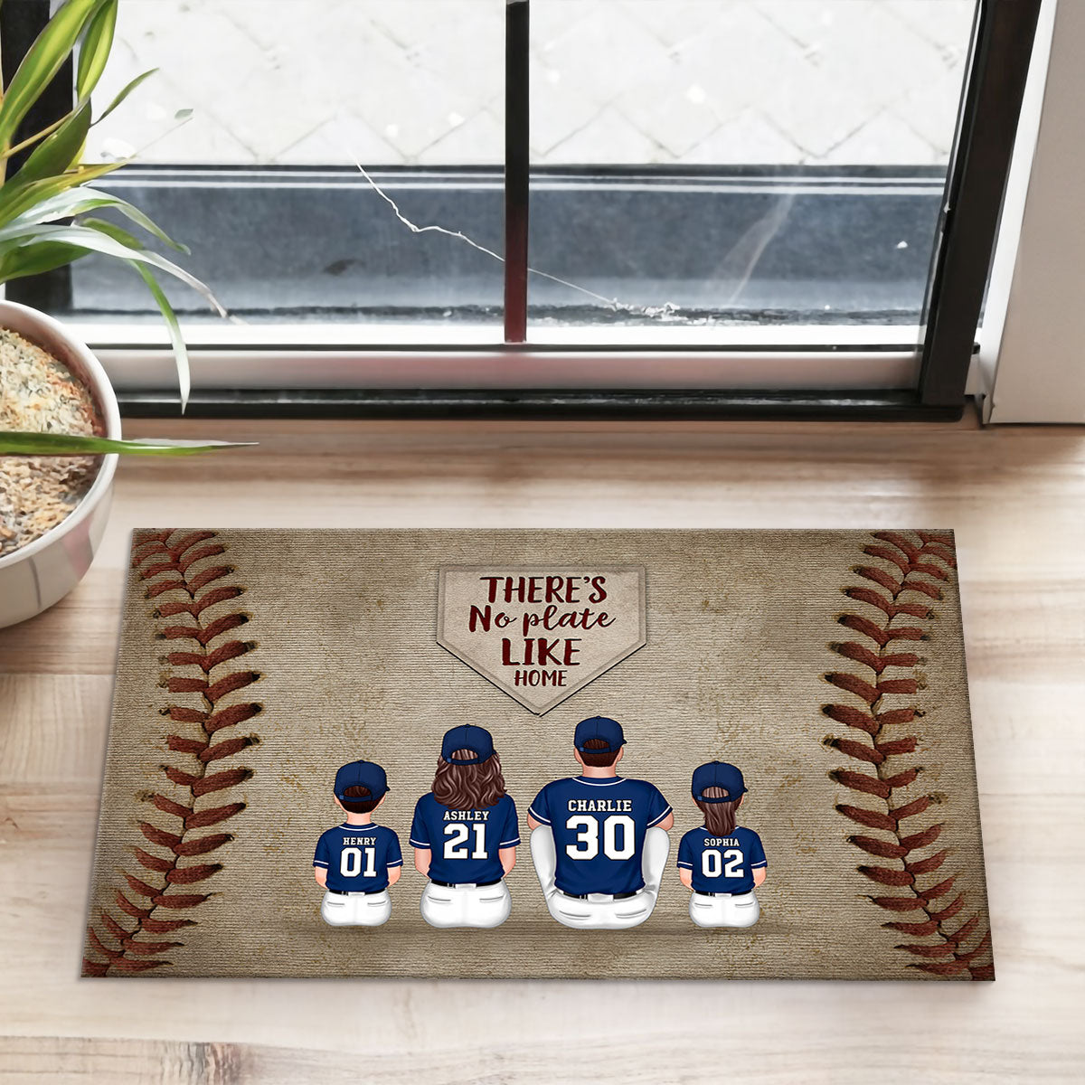 There's No Plate Like Home Family Sitting Personalized Mat, Baseball Decor