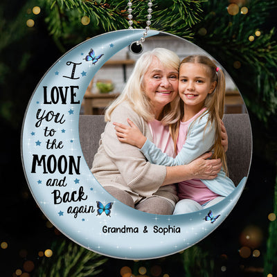Love To The Moon Grandma Grandkid Photo Inserted Personalized Acrylic Ornament