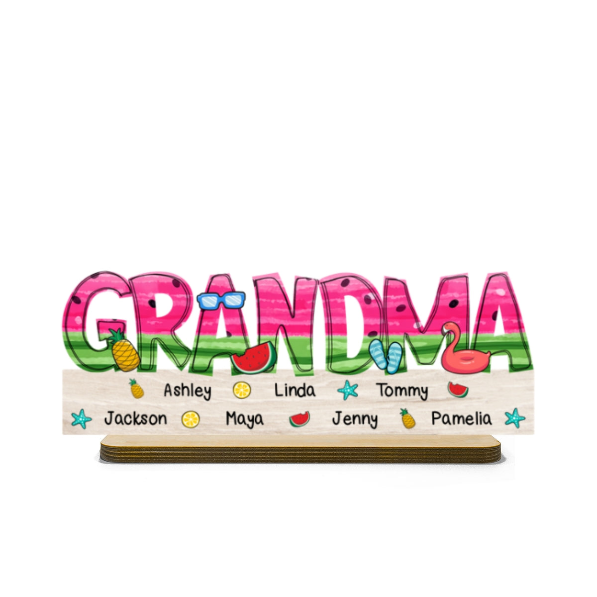 Summer Grandma Mom Watermelon Pattern Personalized 2-Layer Standing Wooden Plaque