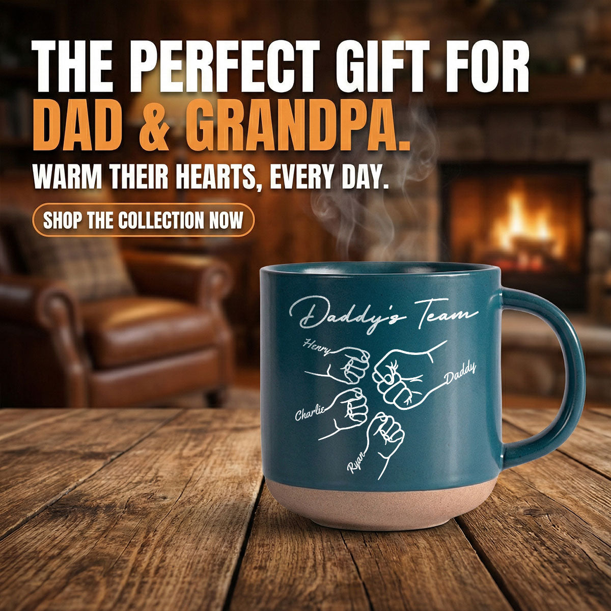 Daddy's Team Fist Bump - Personalized Pottery Mug - Gift For Dad