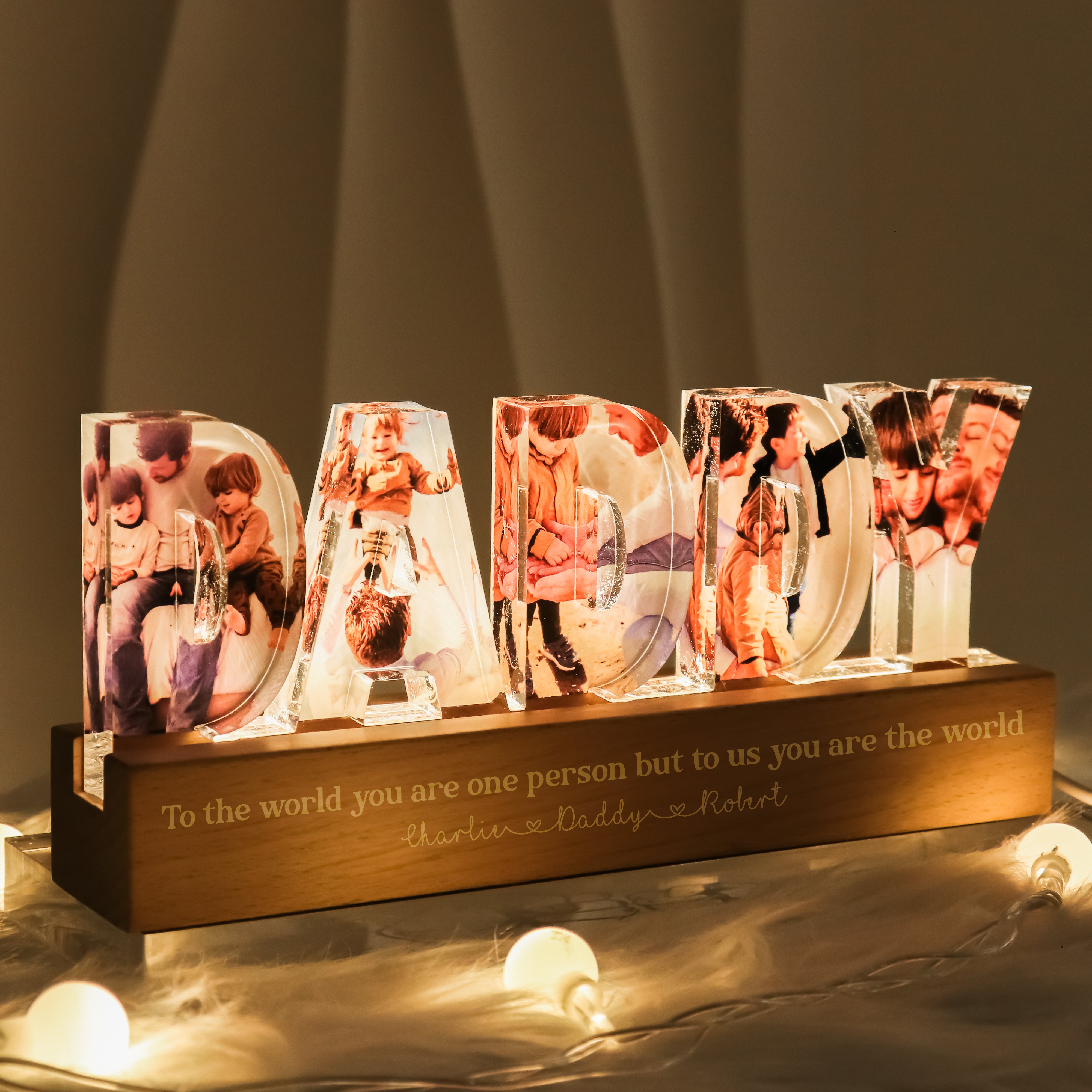 Daddy To Us You Are The World Photo Collage Personalized LED Night Light, Perfect Gift For Your Men