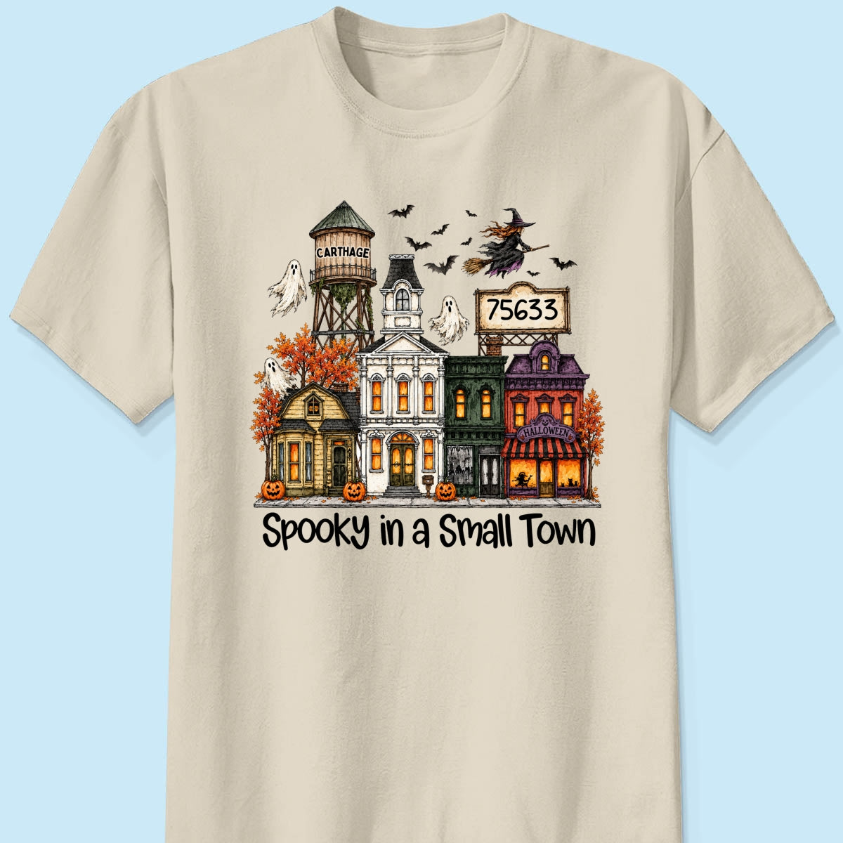 Custom Town Name & Zip Code Halloween Town - Personalized Shirt - Spooky Village Fall