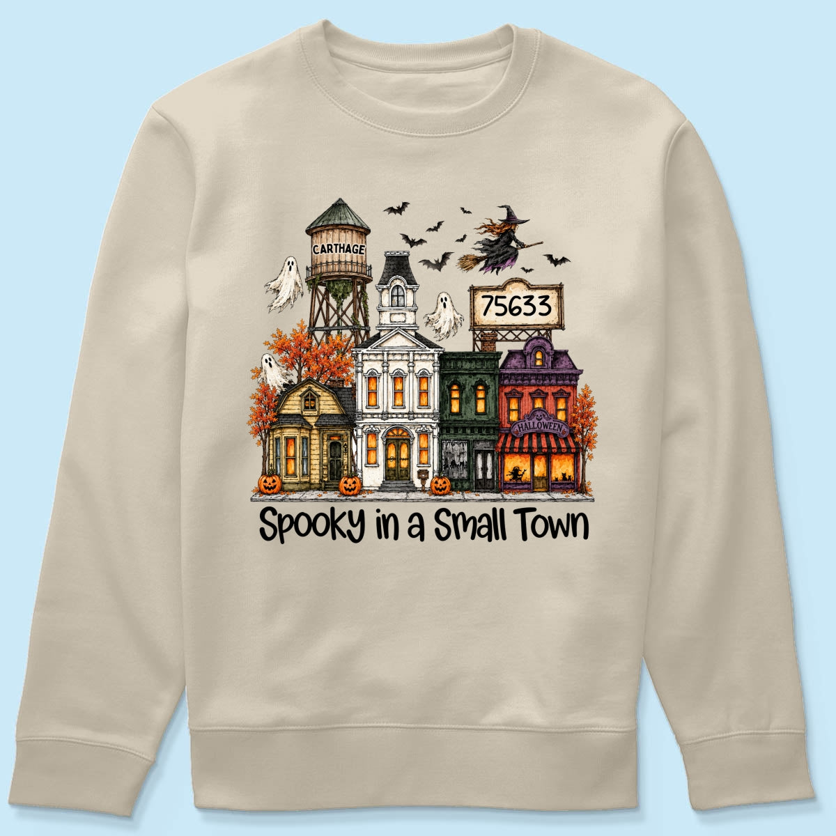 Custom Town Name & Zip Code Halloween Town - Personalized Shirt - Spooky Village Fall