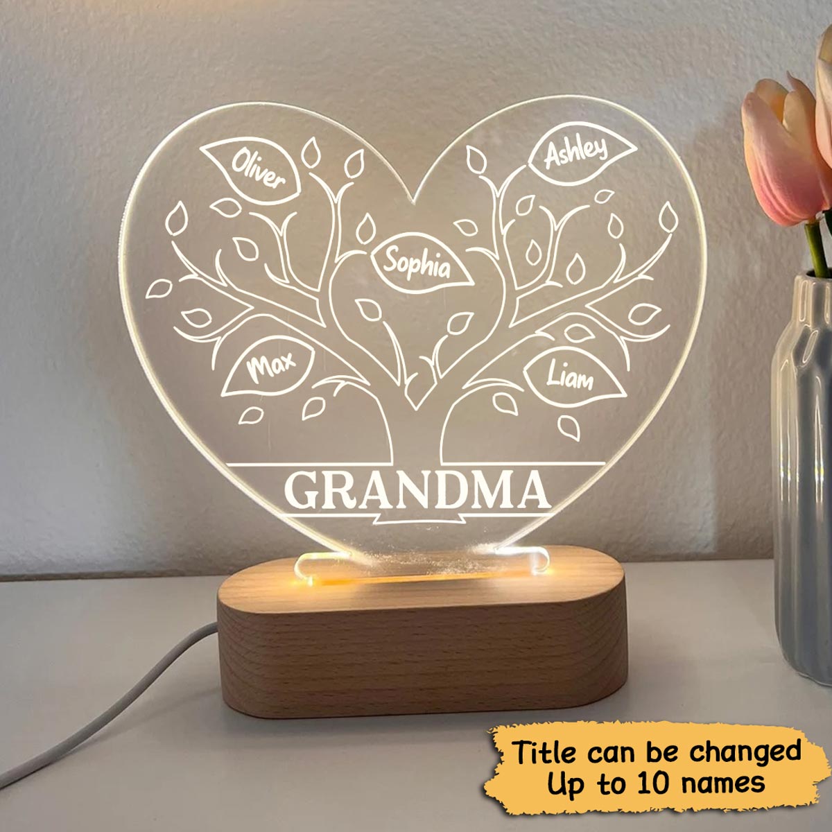 Mom Grandma Tree Personalized Heart Plaque LED Night Light
