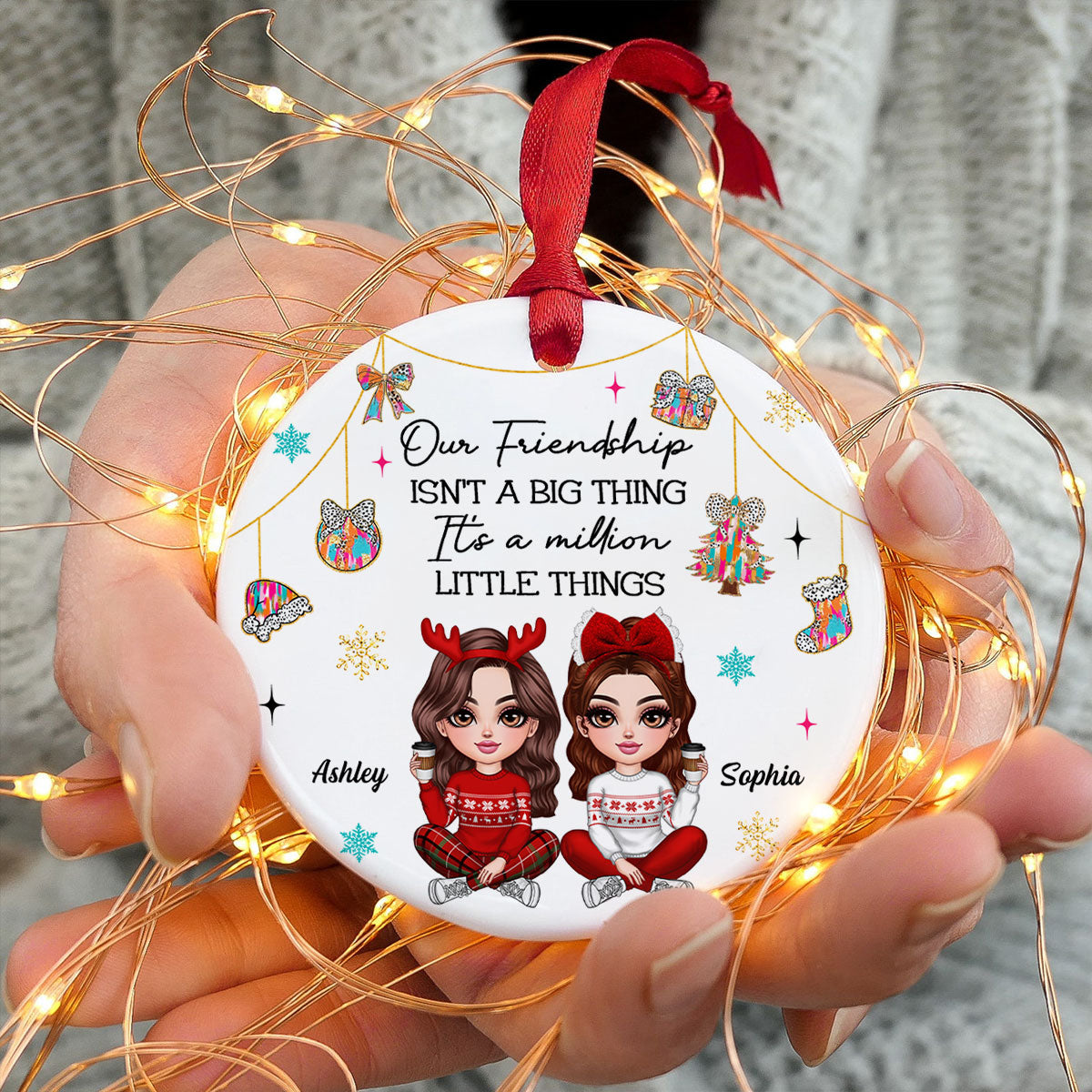 Pretty Girls Friendship Million Little Things Colorful Dalmatian Pattern Personalized Circle Ceramic Ornament