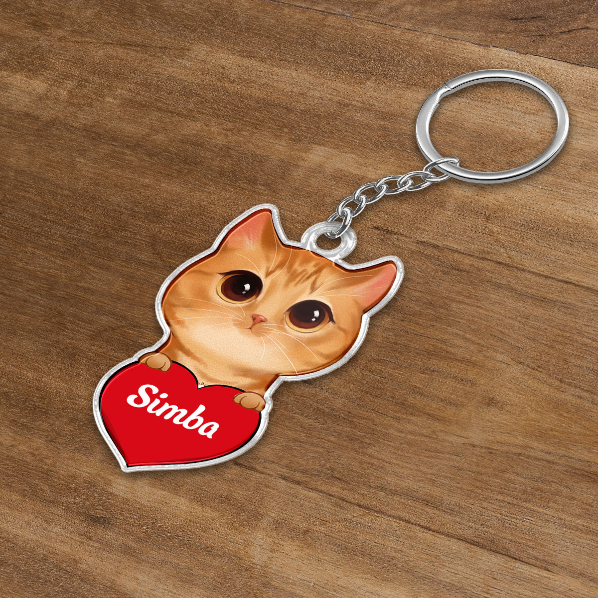 Peeking Watercolor Cute Cats Holding Heart Personalized Acrylic Keychain