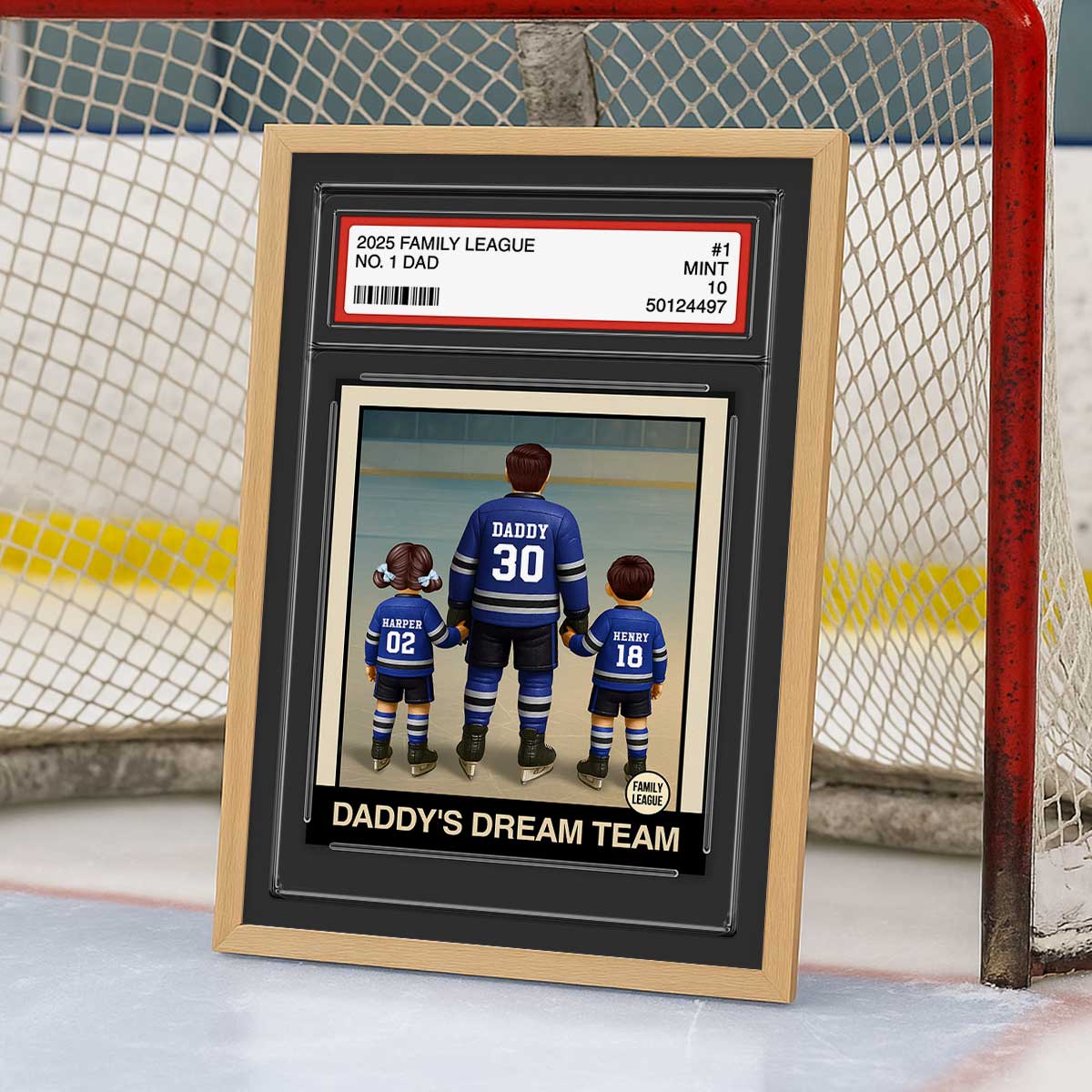 Hockey No. 1 Dad Man & Kids Trading Card Style Personalized Poster