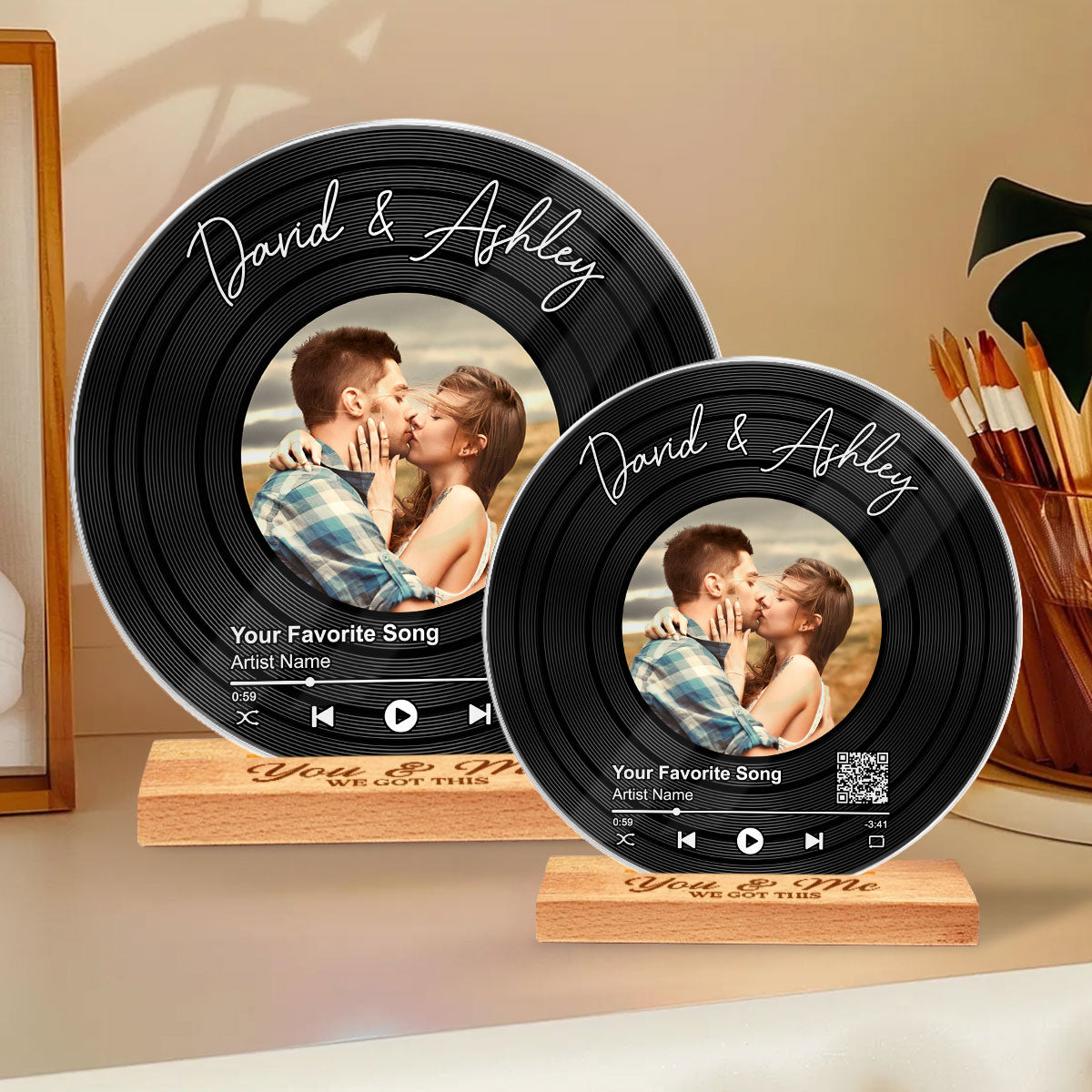 Couple Upload Photo Favorite Song Scannable QR Code Personalized Acrylic Record Plaque, Heartfelt Gift For Couple, For Him, For Her, Boyfriend, Girlfriend, Husband, Wife