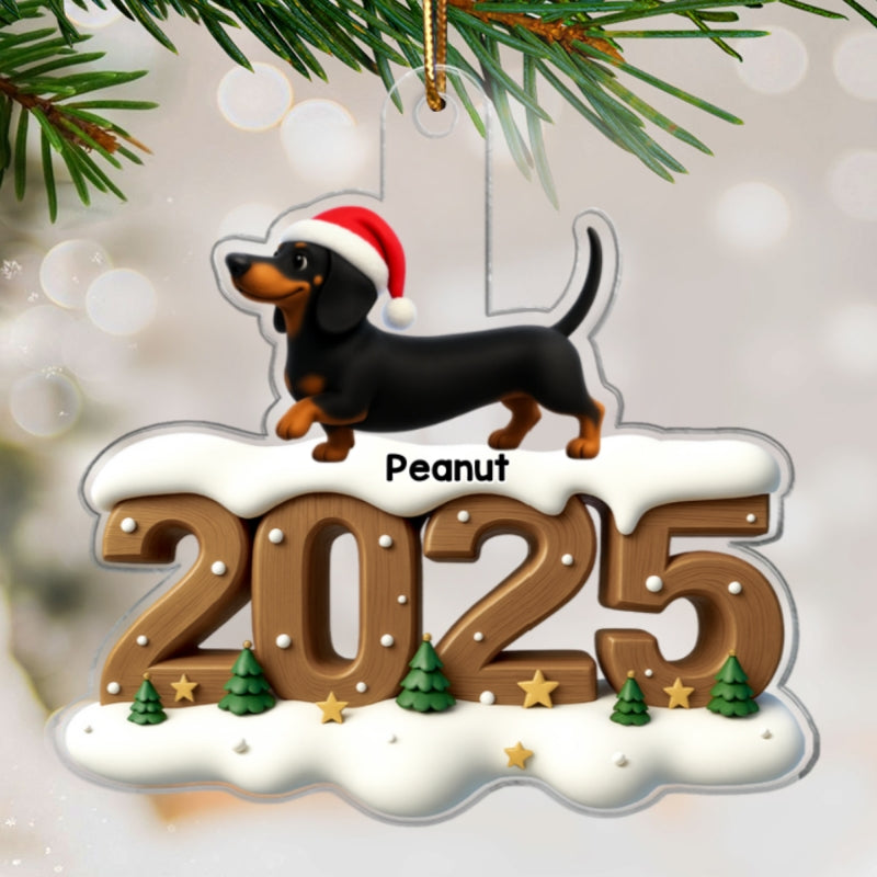 3D Effect Christmas Dachshunds Walking - Personalized Acrylic Ornament - Gift For Dachshund Lovers