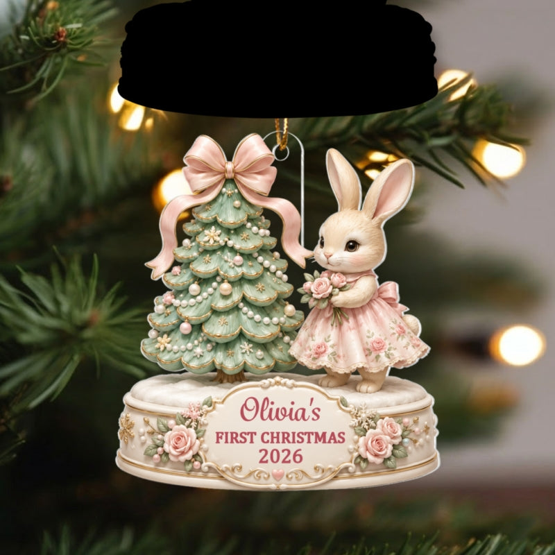Baby's First Christmas Cute Rabbit - Personalized Acrylic Ornament - Newborn Gift