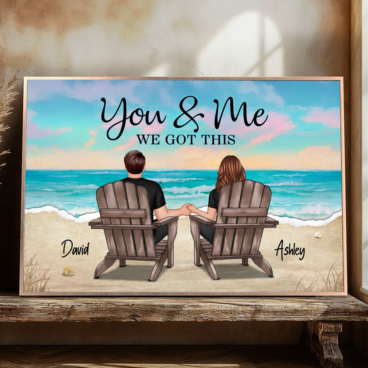 Torn Paper Patterned Couple Beach Landscape Personalized Poster