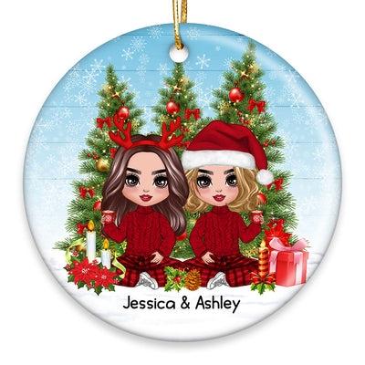 Besties Christmas Tree Personalized Circle Ornament