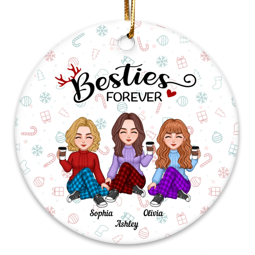 Besties Sisters Forever Christmas Colorful Cute Besties Personalized Circle Ornament