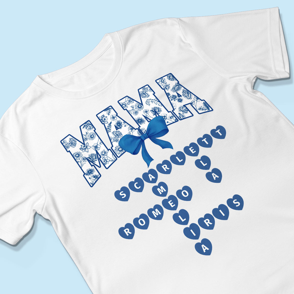 Grandma Mom Mimi Nana Gigi Floral Toile Blue Flower Grandkids Names Crosswords Personalized Shirt