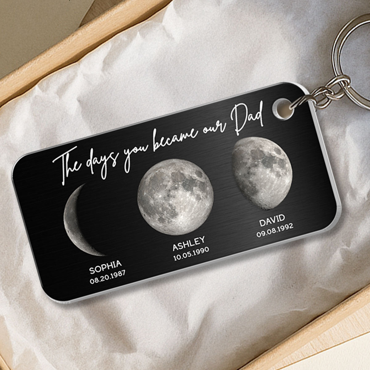 The Days You Became Our Dad Custom Birthday Moon Phase Personalized Metal Keychain