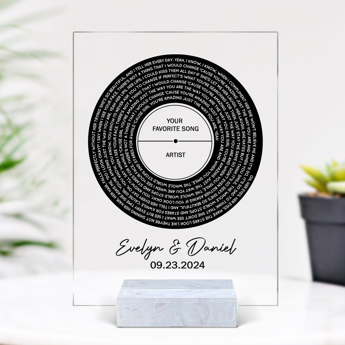 Personalized Vinyl Record Song with Lyrics on Acrylic with Stand,  Gift, Personalized Gift for Her, Gift for Him, Wedding Song Gift