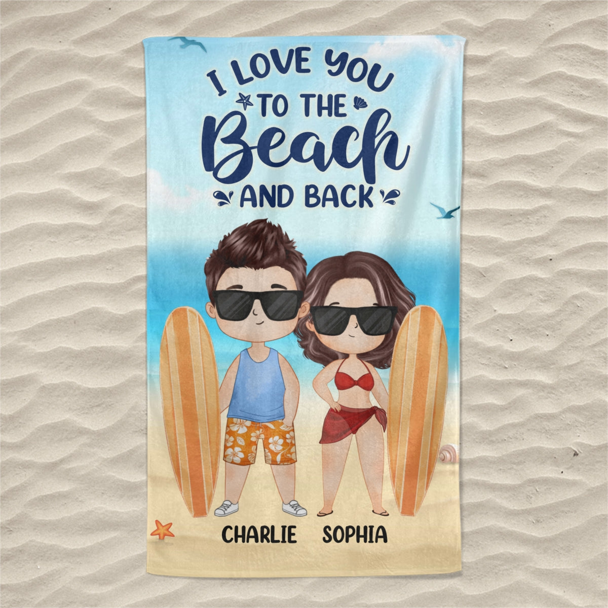 Watercolor Couple At The Beach Personalized Beach Towel