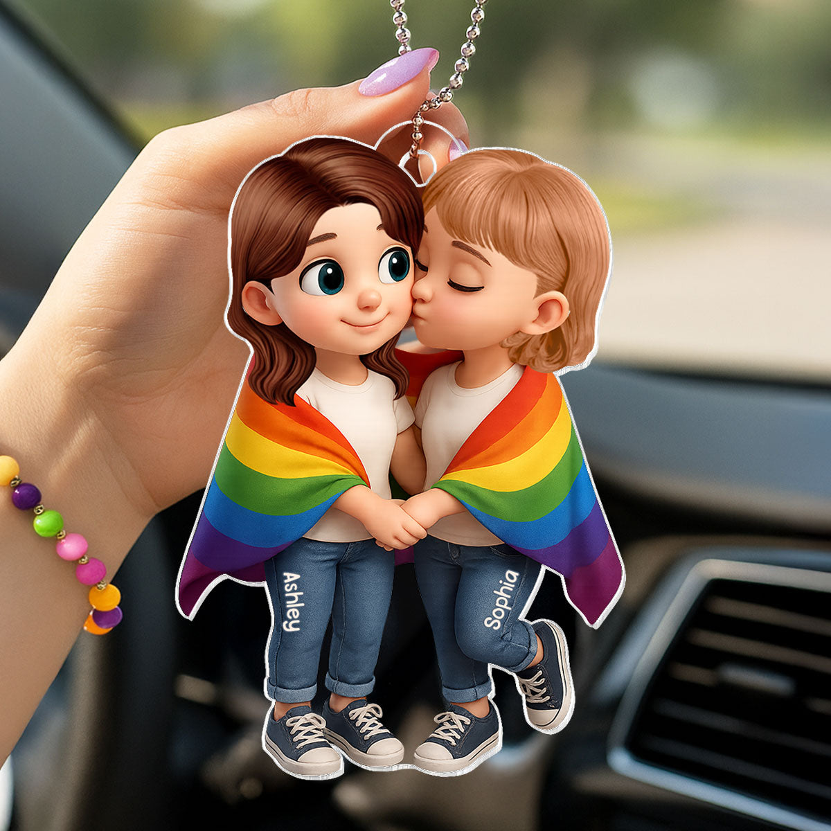 Pride Month LGBTQ+ Couple Love Is Love Personalized Acrylic Car Hanger, Gift For Couple