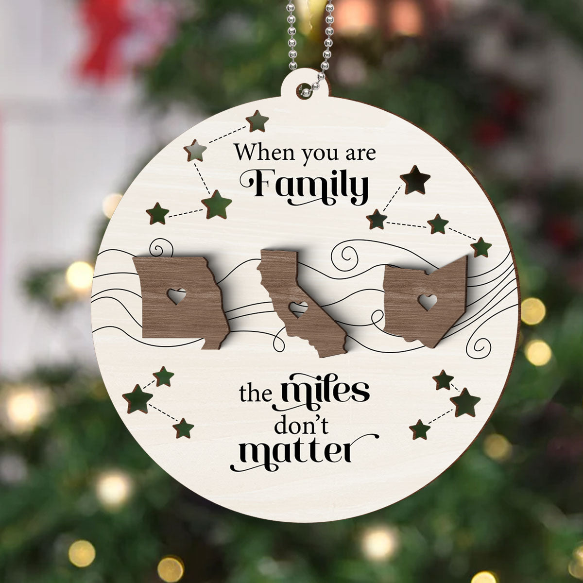 Custom Long Distance 2-Layer Wooden Ornament, Heartfelt Christmas Gift for Family, Friends, Sisters, Besties