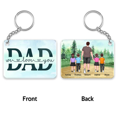 Dad And Kids Walking Back View Forest Personalized Acrylic Keychain