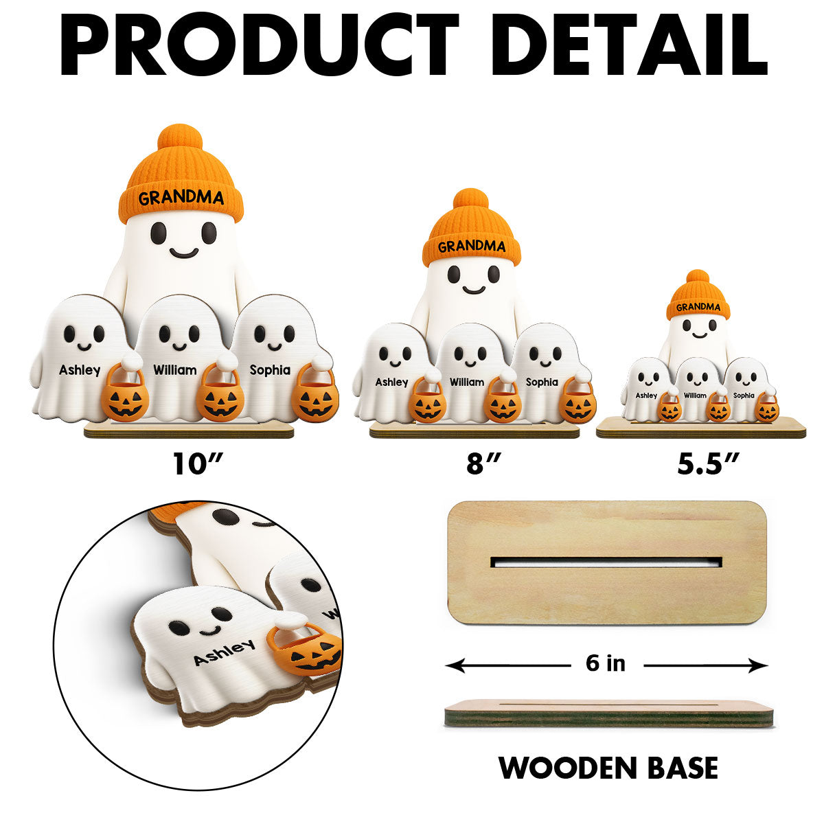 Grandma Boo Crew Halloween Decor - Personalized 2-Layered Wooden Plaque - Gift For Grandmas