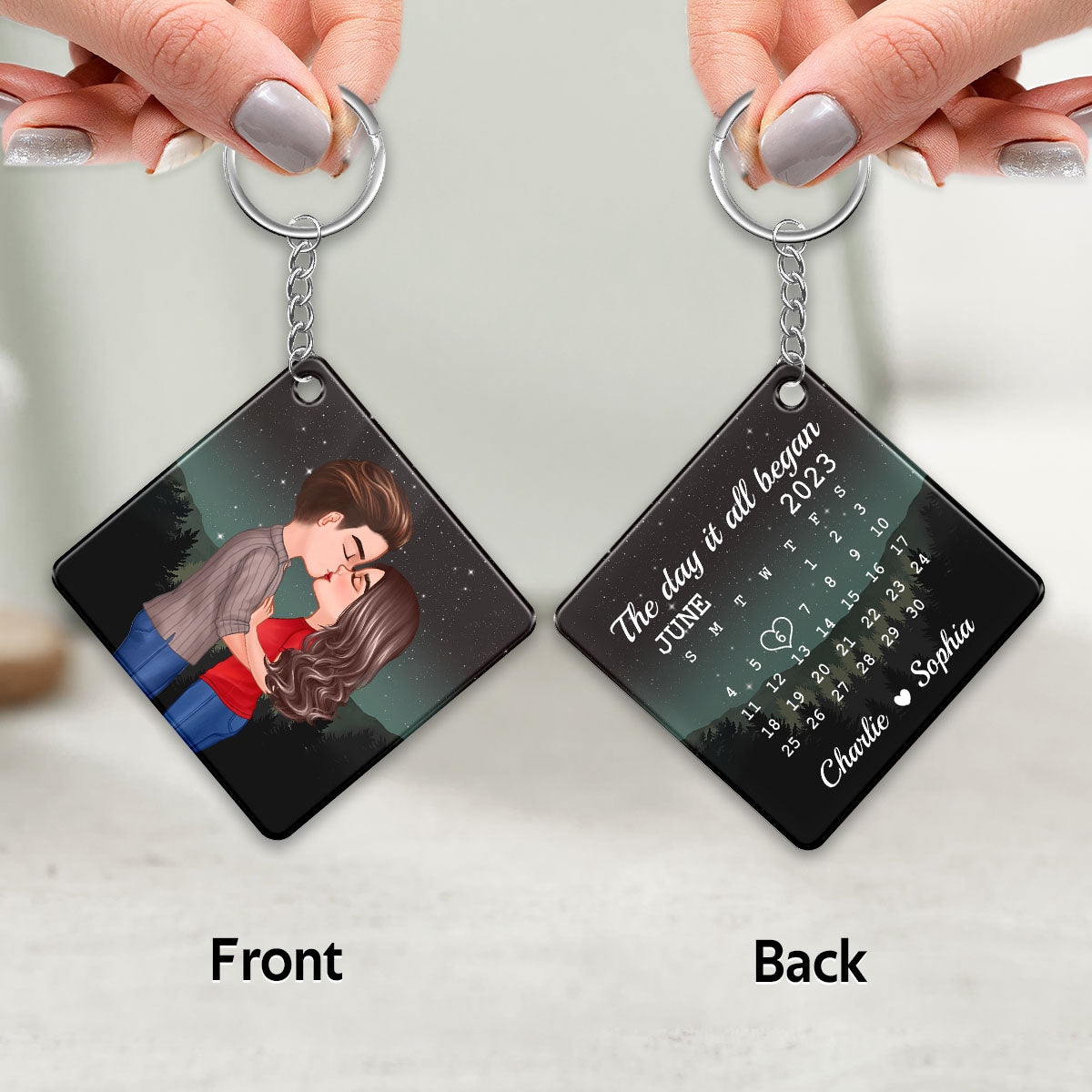 Doll Couple Kissing Anniversary Calendar Gift Personalized Acrylic Keychain