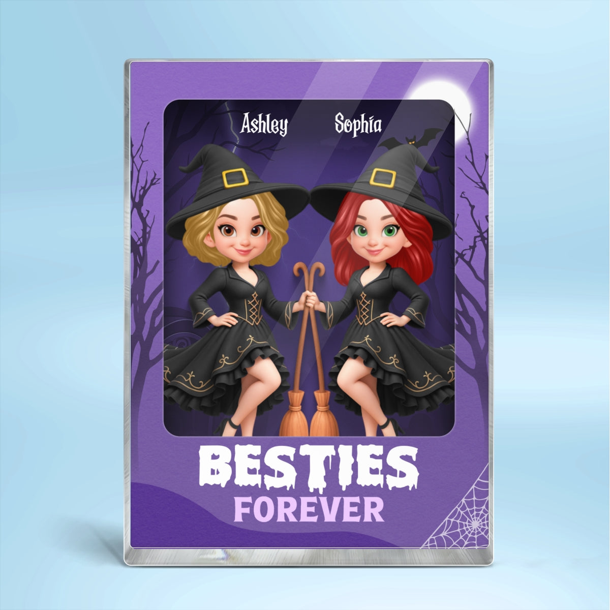 Halloween Witch Besties Sisters In Toy Box 3D Effect Action Figure Personalized Acrylic Block