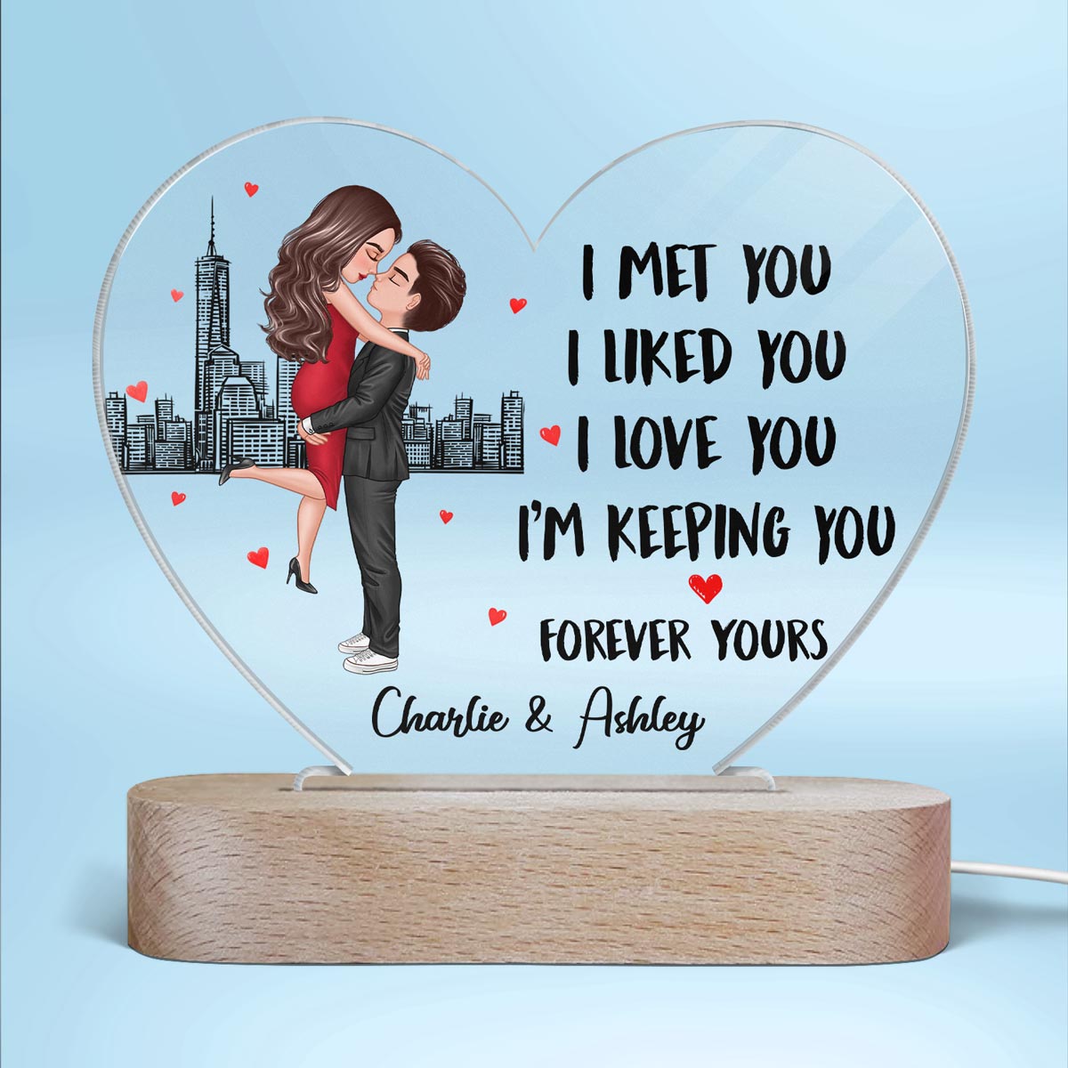 Doll Couple Hugging Kissing Found My Missing Piece Gift For Him For Her Personalized Acrylic Heart Plaque LED Lamp Night Light